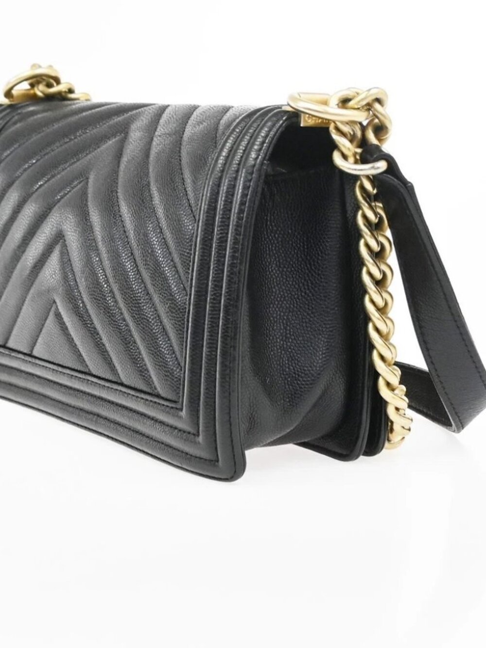 CHANEL CC Logo Boy Chain Shoulder Bag Grained Calfskin Leather Black - Picture 4 of 16